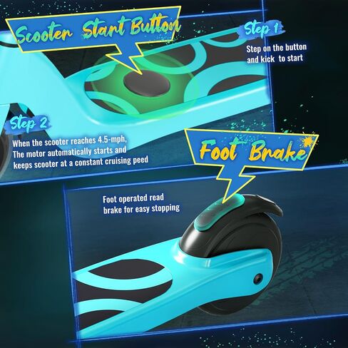 Electric Scooter for Kids Ages 6-12, Foldable Kick Scooter with Adjustable Height, 80W Motor, 6 MPH, Colorful LED Lights, Dual Brakes, Lightweight & Portable Design - Supports up to 140 lbs in Saudi Arabia