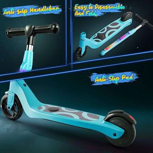 Electric Scooter for Kids Ages 6-12, Foldable Kick Scooter with Adjustable Height, 80W Motor, 6 MPH, Colorful LED Lights, Dual Brakes, Lightweight & Portable Design - Supports up to 140 lbs in Saudi Arabia