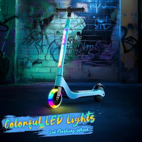 Electric Scooter for Kids Ages 6-12, Foldable Kick Scooter with Adjustable Height, 80W Motor, 6 MPH, Colorful LED Lights, Dual Brakes, Lightweight & Portable Design - Supports up to 140 lbs in Saudi Arabia