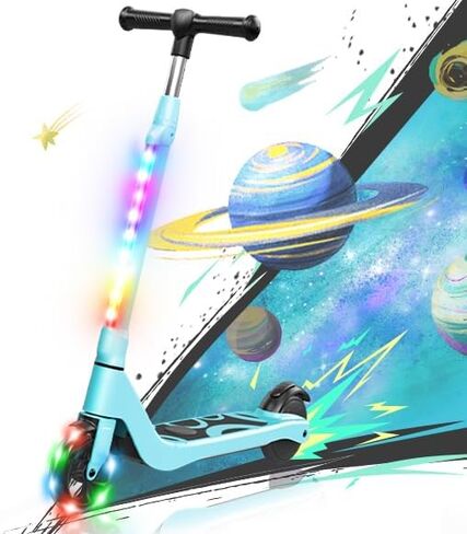 Electric Scooter for Kids Ages 6-12, Foldable Kick Scooter with Adjustable Height, 80W Motor, 6 MPH, Colorful LED Lights, Dual Brakes, Lightweight & Portable Design - Supports up to 140 lbs in Saudi Arabia
