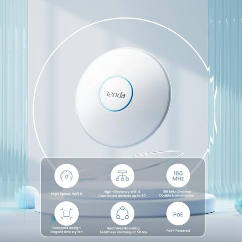 Tenda i36 Wi-Fi 7 Ceiling Mount Access Point, Dual-Band BE5010, Up to 5010 Mbps, 2.5G PoE+ Port, MU-MIMO, Seamless Roaming, Cloud Management, WPA3 Security, VLAN, Ideal for Business & Office in Saudi Arabia