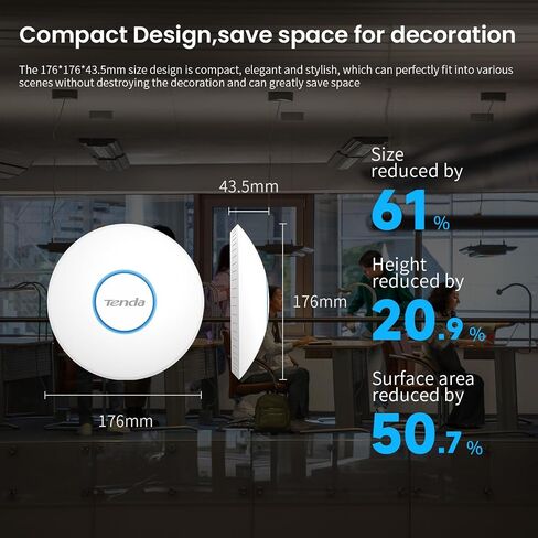 Tenda i36 Wi-Fi 7 Ceiling Mount Access Point, Dual-Band BE5010, Up to 5010 Mbps, 2.5G PoE+ Port, MU-MIMO, Seamless Roaming, Cloud Management, WPA3 Security, VLAN, Ideal for Business & Office in Saudi Arabia