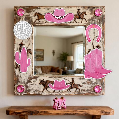 Cowgirl Western Cowtouts 60pcs Cowboy موضوع DIY Cuts Disco Ball Boots Bulletin Board Sheul's Smoot for Bachelorete Party Party Classroom Home Wall Decor (Cowgirl) in Kuwait