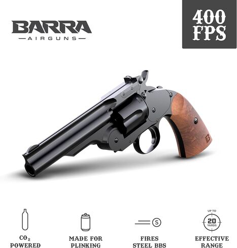 مسدس بارا شوفيلد رقم 3 CO2 BB | مسدس BB طبق الأصل لعام 1875 | أسطوانة مقاس 5 بوصات، إطار معدني كامل، أسطوانة واقعية ذات 6 طلقات، 400 إطارًا في الثانية in Kuwait