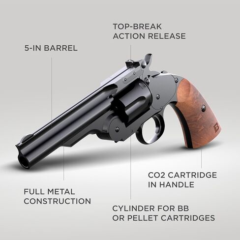 مسدس بارا شوفيلد رقم 3 CO2 BB | مسدس BB طبق الأصل لعام 1875 | أسطوانة مقاس 5 بوصات، إطار معدني كامل، أسطوانة واقعية ذات 6 طلقات، 400 إطارًا في الثانية in Kuwait