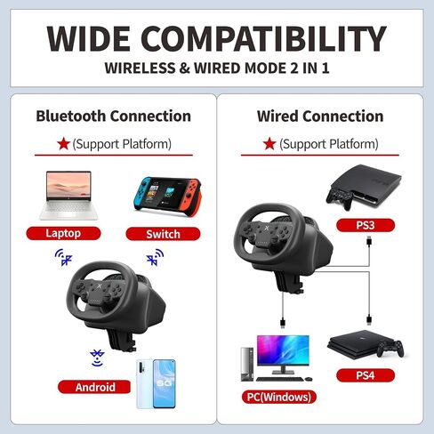 NBCP Gaming Racing Wheel,Wireless Steering Wheel for Multi-Platform Game: Nintendo Switch, PC, PS4/PS3, iOS, Android Race Games in Saudi Arabia