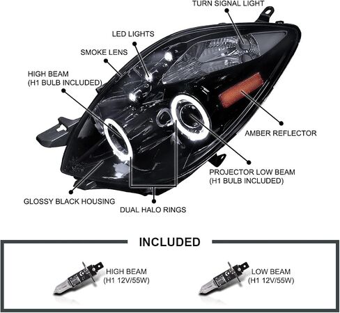 المواصفات Tuning Black Halo Projector LED مصابيح الأمامية الأمامية متوافقة مع 2006-2008 Toyota Yaris Hatchback ، ANDELL LISE-PALE RESIDERSBLY ASSEMBLY in Kuwait