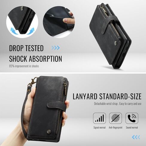 حالة محفظة متوافقة مع Samsung Galaxy S25+ Plus مع حامل البطاقة Kickstand سحاب مغناطيسي حبل الحبل المعصم ، محفظة علبة جلدية للمجرة S25+ بالإضافة إلى 6.7 بوصة (أسود) in Kuwait