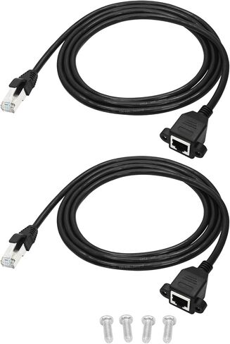 2Pcs Cat6 Ethernet Extension Cable 3FT, RJ45 Male to Female Ethernet Panel Mount with Screw Extension Shielded Cable, Compatibility Cat5e, Cat5, for PC, Laptop, Router, Smart TV, Network Switch etc in Kuwait