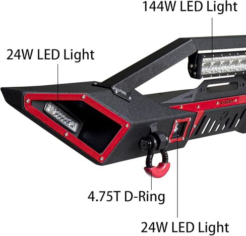 مصد أمامي تم ترقيته الأسود المتوافق مع 2007-2025 Jeep Wrangler JK JKU JL و 2020-2024 Jeep Gladiator JT W/Winch Plate & D-Rings & LED in Kuwait