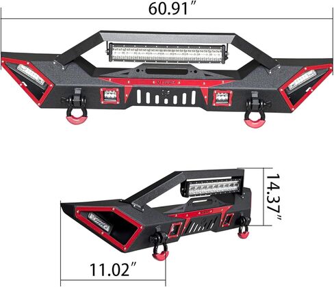 مصد أمامي تم ترقيته الأسود المتوافق مع 2007-2025 Jeep Wrangler JK JKU JL و 2020-2024 Jeep Gladiator JT W/Winch Plate & D-Rings & LED in Kuwait