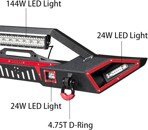 مصد أمامي تم ترقيته الأسود المتوافق مع 2007-2025 Jeep Wrangler JK JKU JL و 2020-2024 Jeep Gladiator JT W/Winch Plate & D-Rings & LED in Kuwait