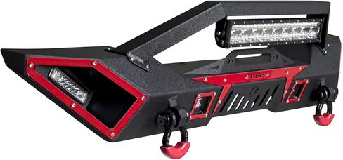 مصد أمامي تم ترقيته الأسود المتوافق مع 2007-2025 Jeep Wrangler JK JKU JL و 2020-2024 Jeep Gladiator JT W/Winch Plate & D-Rings & LED in Kuwait