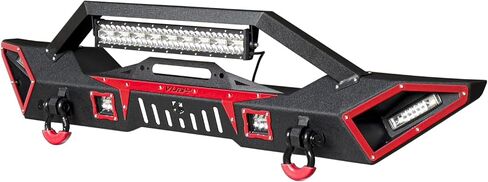 مصد أمامي تم ترقيته الأسود المتوافق مع 2007-2025 Jeep Wrangler JK JKU JL و 2020-2024 Jeep Gladiator JT W/Winch Plate & D-Rings & LED in Kuwait