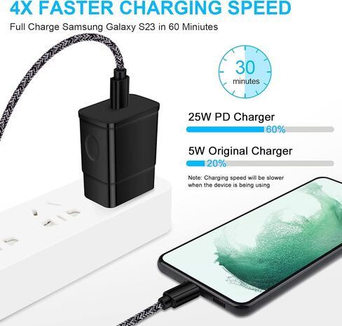 Galaxy Watch Fast Charger for Samsung Galaxy Watch 8/8 Classic/Ultra/7/FE/6/6 Classic/5 Pro/5/4/4 Classic/3/Active2/1 Charger Cable Dock, 2 in 1 25W USB C Fast Charger for Samsung S25/S24//S23/S22/A16 in Kuwait