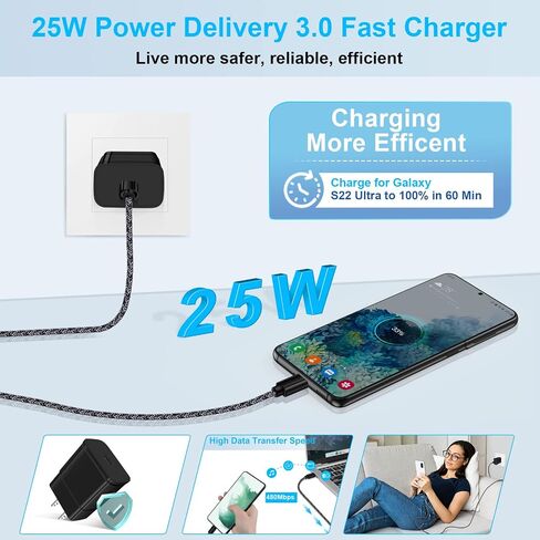 Galaxy Watch Fast Charger for Samsung Galaxy Watch 8/8 Classic/Ultra/7/FE/6/6 Classic/5 Pro/5/4/4 Classic/3/Active2/1 Charger Cable Dock, 2 in 1 25W USB C Fast Charger for Samsung S25/S24//S23/S22/A16 in Kuwait