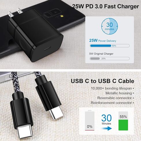 Galaxy Watch Fast Charger for Samsung Galaxy Watch 8/8 Classic/Ultra/7/FE/6/6 Classic/5 Pro/5/4/4 Classic/3/Active2/1 Charger Cable Dock, 2 in 1 25W USB C Fast Charger for Samsung S25/S24//S23/S22/A16 in Kuwait