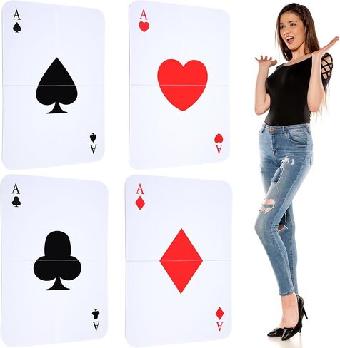 4 PCS Jumbo Casino Play Cards 2.17 ft كازينو كبيرة ، ديكورات الحفلات ، لاس فيغاس بوكر ، ديكور حفلة عيد ميلاد لحفلة موسيقية للبالغين لوازم عيد ميلاد in Kuwait