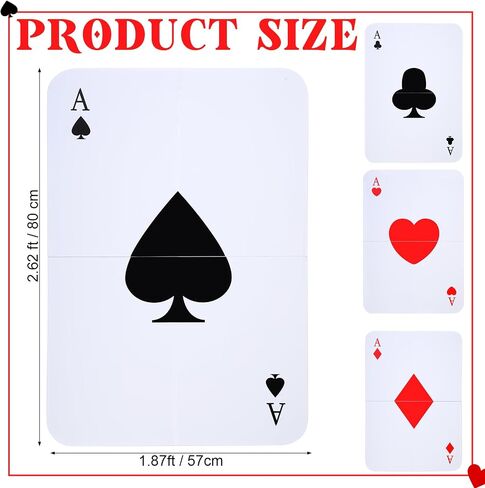 4 PCS Jumbo Casino Play Cards 2.17 ft كازينو كبيرة ، ديكورات الحفلات ، لاس فيغاس بوكر ، ديكور حفلة عيد ميلاد لحفلة موسيقية للبالغين لوازم عيد ميلاد in Kuwait