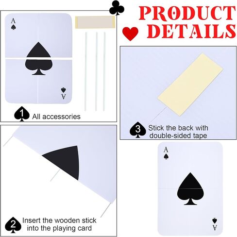 4 PCS Jumbo Casino Play Cards 2.17 ft كازينو كبيرة ، ديكورات الحفلات ، لاس فيغاس بوكر ، ديكور حفلة عيد ميلاد لحفلة موسيقية للبالغين لوازم عيد ميلاد in Kuwait