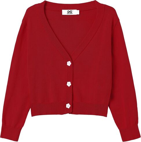 Girls Cropped Cardigan Sweater [Cute Petal Buttons] Long Sleeve Short Cardigan for Dress in Saudi Arabia