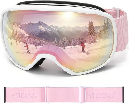 TICONN Ski Goggles Anti-Fog, UV Protection OTG Snowboard Goggles with Adjustable Anti-Slip Strap for Men Women in Kuwait