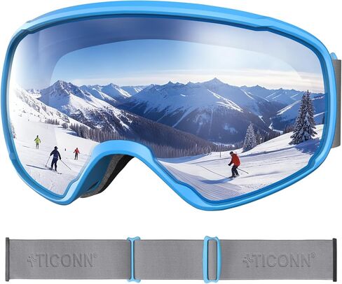 TICONN Ski Goggles Anti-Fog, UV Protection OTG Snowboard Goggles with Adjustable Anti-Slip Strap for Men Women in Kuwait