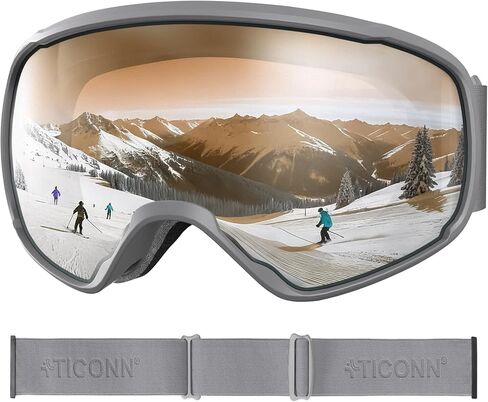 TICONN Ski Goggles Anti-Fog, UV Protection OTG Snowboard Goggles with Adjustable Anti-Slip Strap for Men Women in Kuwait