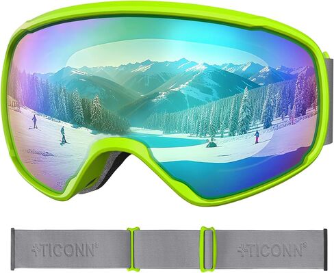 TICONN Ski Goggles Anti-Fog, UV Protection OTG Snowboard Goggles with Adjustable Anti-Slip Strap for Men Women in Kuwait