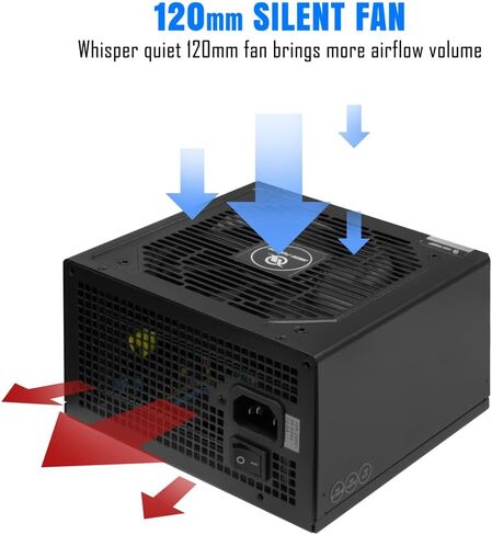HIGH POWER 80 Plus Gold Certified PC Computer Power Supply - 650 Watts PSU, Continuous Power ATX 12V V2.3/EPS Active PFC with Whisper Quiet 120mm Fan, Reliable Performance and High Efficiency in Kuwait