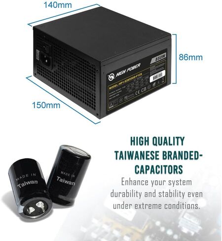HIGH POWER 80 Plus Gold Certified PC Computer Power Supply - 650 Watts PSU, Continuous Power ATX 12V V2.3/EPS Active PFC with Whisper Quiet 120mm Fan, Reliable Performance and High Efficiency in Kuwait
