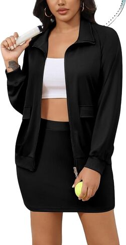Ophestin 2 Piece Skirt Sets for Women Casual Outfits Workout Sets Zipper Jacket and Mini Skorts Suit Athletic Clothing in Saudi Arabia
