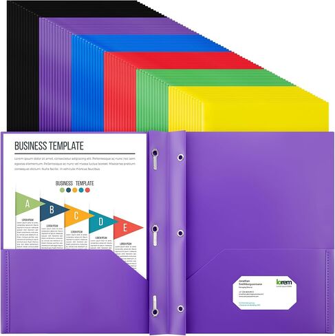 Cholemy 104 Packs Pocket Folders with Prongs Heavy Duty Plastic Folder with Business Card Slot 3 Prong Fasteners for School Office (Cute) in Saudi Arabia