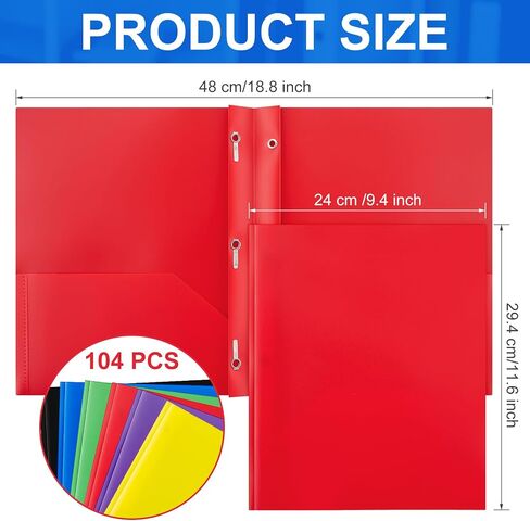 Cholemy 104 Packs Pocket Folders with Prongs Heavy Duty Plastic Folder with Business Card Slot 3 Prong Fasteners for School Office (Cute) in Saudi Arabia