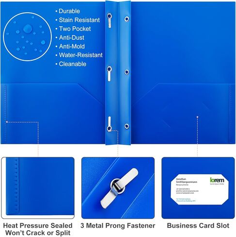 Cholemy 104 Packs Pocket Folders with Prongs Heavy Duty Plastic Folder with Business Card Slot 3 Prong Fasteners for School Office (Cute) in Saudi Arabia