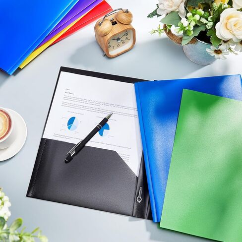 Cholemy 104 Packs Pocket Folders with Prongs Heavy Duty Plastic Folder with Business Card Slot 3 Prong Fasteners for School Office (Cute) in Saudi Arabia