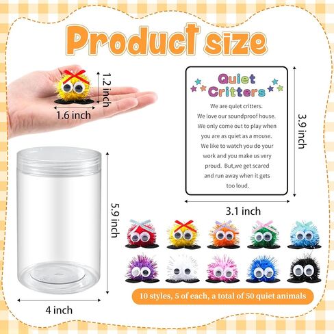 50 PCS 1INCH MUNTICOLOR POM POMS المخلوقات مع JAR البلاستيك المخلوقات الهادئة في الفصول الدراسية ، إدارة الفصول الدراسية السلوك ، التعليم المنزلي ، الأنشطة التعليمية والتعلم للأطفال (POM POMS) in Kuwait