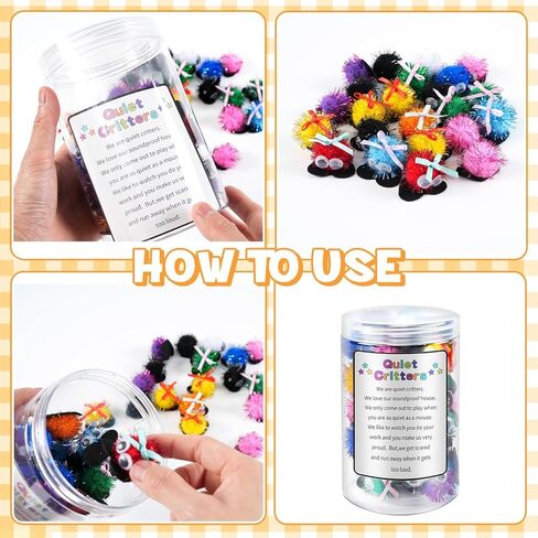 50 PCS 1INCH MUNTICOLOR POM POMS المخلوقات مع JAR البلاستيك المخلوقات الهادئة في الفصول الدراسية ، إدارة الفصول الدراسية السلوك ، التعليم المنزلي ، الأنشطة التعليمية والتعلم للأطفال (POM POMS) in Kuwait