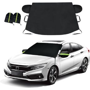 Car Windshield Cover for Ice and Snow, Frost Removal Wiper Protector, All Weather Waterproof Sunshade Snow Cover with Side Mirrors Cover Fits Most Cars Trucks SUVs, Standard (69 x 42 inches)