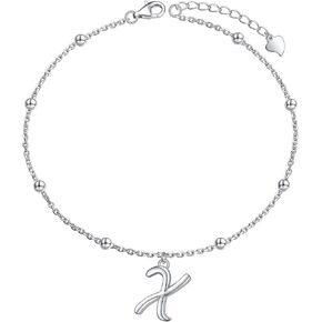 S925 Sterling Silver Initial Ankle Bracelets for Women, Dainty Layered Beaded Letter Anklet with Initials Cute Summer Anklets Alphabet Ankle Bracelets for Women Teen Girls