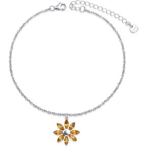 TOUPOP 14k White-Gold Plated Austrian Circular Blue Crystal With S925 Sterling Sliver Hummingbird Anklet For Women And Girls Friends Wife As Christmas Birthday Summer Beach Gifts
