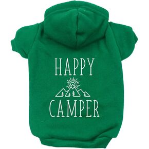 Happy Camper Pullover Fleece Lined Dog Hoodie with Leash Hole (Black Hooded Sweatshirt)