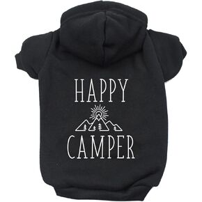 كنزة صوفية Happy Camper بغطاء للرأس للكلاب مبطنة بالصوف مع فتحة للمقود (سترة بقلنسوة رمادية)