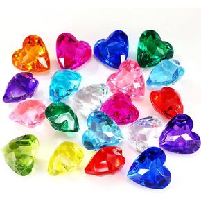 Hicarer Diving Gem Pool Toys Colorful Diamond Crystal Acrylic Heart Shape Gems Summer Underwater Swimming Pool Toys Swimming Training Gift for Kids Boys Girls Prize(20 Pieces)