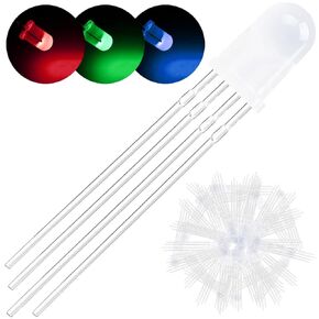 DAOKAI 100Pack 5mm LED Light Emitting Diode Common Anode DC 3V 20mA RGB Tri-Color(Red/Green/Blue) 4Pin Clear Transparent Round LED Buld Lamps Electronics Components for Arduino