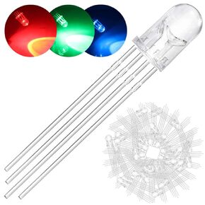 DAOKAI 100Pack 5mm LED Light Emitting Diode Common Anode DC 3V 20mA RGB Tri-Color(Red/Green/Blue) 4Pin Clear Transparent Round LED Buld Lamps Electronics Components for Arduino