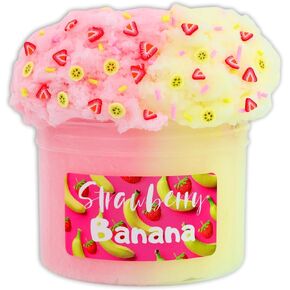 Strawberry Banana (8 fl/oz) - Scented Cloud Textured Slime - Handmade in USA - Dope Slimes - Pink/Yellow