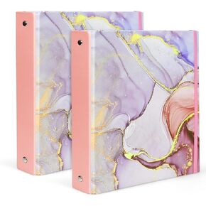 Mini Binders 5.5 x 8.5 Three Ring, 1 Inch Binder, Cute Flower Cover with Elastic Cord, School Binder, Recipe Binder, Fits Paper and Sheet Protectors, Junior Size, Bright Floral, 2 Pack