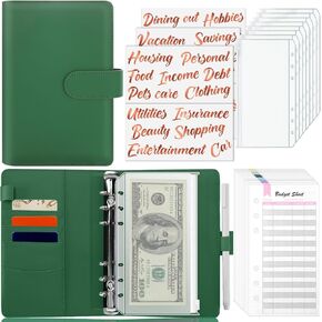 Sooez Money Bill Organizer for Cash, A6 Money Saving Budget Binder with Cash Envelopes, Rose Gold Sticky Labels &Extra Thick Expense Sheets, Budget Book Cash Envelopes for Budgeting, Black