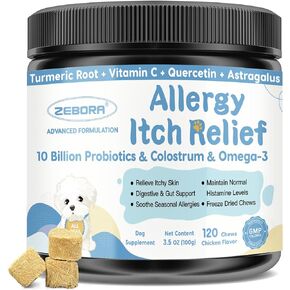Dog Allergy Relief Chews, with Probiotics, Omega 3, Colostrum - Dog Itching Skin & Ears Relief, Herbal Dog Skin & Coat Supplement, Gut & Immune Support, Hot Spot Treatment, Anti Seasonal Allergies